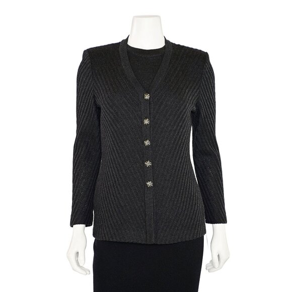 St. John Jackets & Blazers - St. John Collection 2Pc Chevron Knit Twinset in Graphite Gray sz 2/S